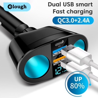 Elough อะแดปเตอร์ชาร์จไฟในรถยนต์ 66W แบบชาร์จเร็ว พร้อมไฟ LED