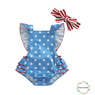 Babyclothes- ชุดจั๊มสูทรอมเปอร์ คอสี่เหลี่ยม แขนพอง ลายดาว สไตล์สตรีท พร้อมที่คาดผม แฟชั่นฤดูร้อน สําหรับเด็กผู้หญิง