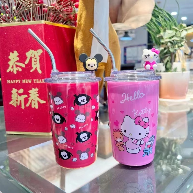 450มล-ถ้วยกาแฟการ์ตูนดิสนีย์หมีlotso-กระติกน้ำสูญญากาศน่ารักlotsoแก้วเก็บความเย็นสุดคูล-ลายหมีลอตโซ่-แถมฟรีหลอด-ตุ๊กตา