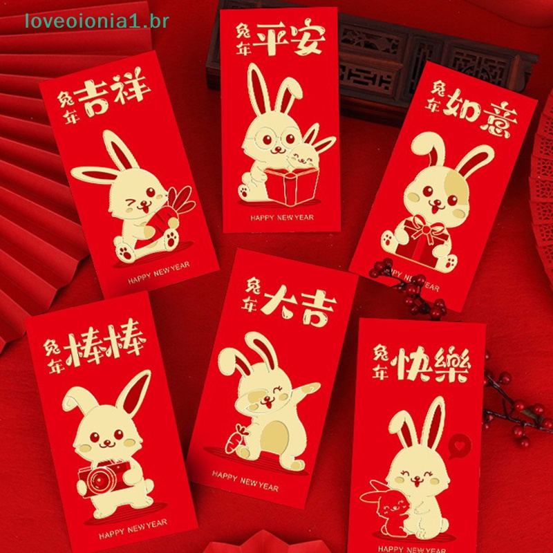 loveoionia1-ซองจดหมาย-ลายกระต่าย-สไตล์จีน-สีแดง-สําหรับเทศกาลปี-2023-6-ชิ้น