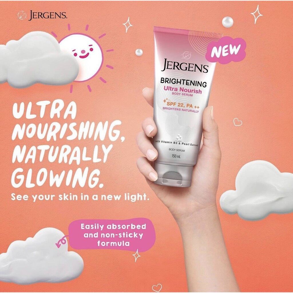 jergen-brightening-ultra-nourish-เจอเก้น-เซรั่มกันแดด-บำรุงผิว-ผิวขาว-ลดริ้วรอย-จุดด่างดำ-ผิวเนียน-spf22-pa-150-ml