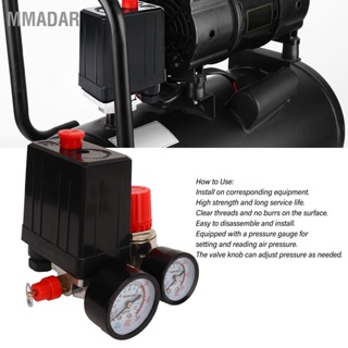 MMADAR สวิตช์ความดันคอมเพรสเซอร์แอร์ วาล์วควบคุมอัตโนมัติ 4 ทาง ตัวควบคุม 0-180PSI พร้อมมาตรวัด