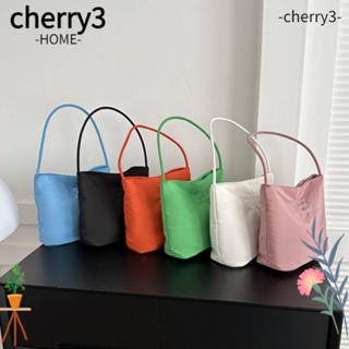 Cherry3 กระเป๋าถือ กระเป๋าสะพายไหล่ สะพายข้าง ทรงโท้ท ปักลายตัวอักษร ความจุสูง สีพื้น สําหรับเด็กผู้หญิง