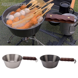 Aquarius316 Camping Skillet 304 Stainless Steel 2000ML Wood Handle Safe Portable for Outdoor Hiking Picnic