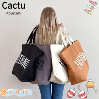 Cactu กระเป๋าถือ ผ้าแคนวาส พิมพ์ลายตัวอักษร ขนาดใหญ่ จุของได้เยอะ ใช้ซ้ําได้ สีเข้ม สําหรับเดินทาง