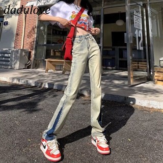 DaDulove💕 New American Ins Retro Washed Yellow Mud Jeans Niche Large Size High Waist Splicing Trousers