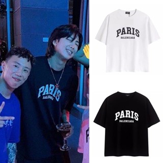 KPOP BTS Rap Monster เดียวกันผ้าฝ้ายเสื้อยืด Plus ขนาด PARIS Letter พิมพ์หลวมรอบคอแขนสั้น TOP ผู้ชายผู้หญิง 2022 ใหม่สไต