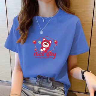 เสื้อยืดคอกลม แขนสั้น พิมพ์ลายการ์ตูน ทรงหลวม สไตล์เกาหลี สําหรับผู้หญิง