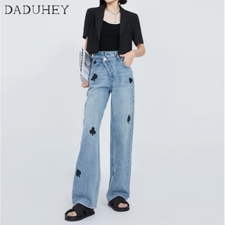 DaDuHey🎈 Womens Straight Loose Jeans 2023 New High Waist Slimming Small Wide Leg Fashion Casual Mop Pants