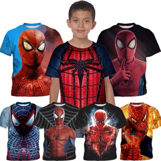 เสื้อยืด พิมพ์ลาย Marvel Spiderman แฟชั่นฤดูร้อน สําหรับเด็กผู้ชาย และเด็กผู้หญิง