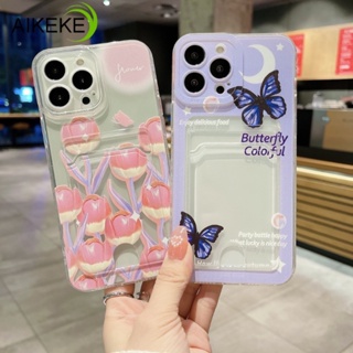 เคสโทรศัพท์มือถือนิ่ม ลายผีเสื้อ ดอกทิวลิป พร้อมช่องใส่บัตร สําหรับ Infinix Hot 20 Play 20S 20i Hot 12 Play NFC Pro 12i Hot 11 2022 Hot 8 Lite