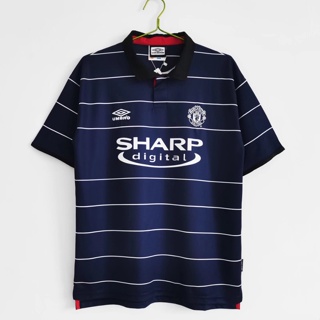 เสื้อกีฬาแขนสั้น ลายทีมชาติฟุตบอล Manchester United 1999/00 ชุดเยือนหลัง สไตล์เรโทร