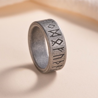 แบรนด์ใหม่ แหวนเหล็กไทเทเนียม สเตนเลส ลายตัวอักษร Viking สไตล์เรโทรโบราณ สร้างสรรค์ สําหรับผู้ชาย
