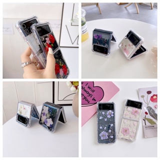 เคสโทรศัพท์มือถือ ซิลิโคนใส ฝาพับ ลายดอกไม้ สําหรับ Samsung Galaxy Z Flip 4 Z Flip 3 Z Flip4 Z Flip3