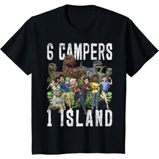 เสื้อยืดผ้าฝ้ายพิมพ์ลายเสื้อยืด พิมพ์ลาย Jurassic World Camp Cretaceous 6th Campers 1is สําหรับผู้ชาย