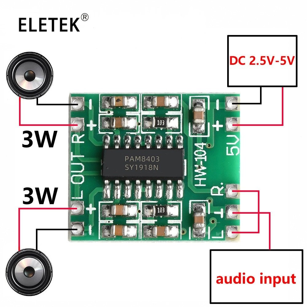 บอร์ดขยายเสียงลําโพง 2.5V เป็น 5V Mini PAM8403 2 ช่อง 3W สําหรับ ...
