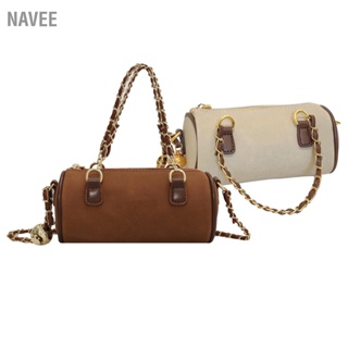NAVEE กระเป๋าสะพายสำหรับผู้หญิง Soft PU Retro Mini Purse Round Zipper Handbag with Chain Strap for Daily Use