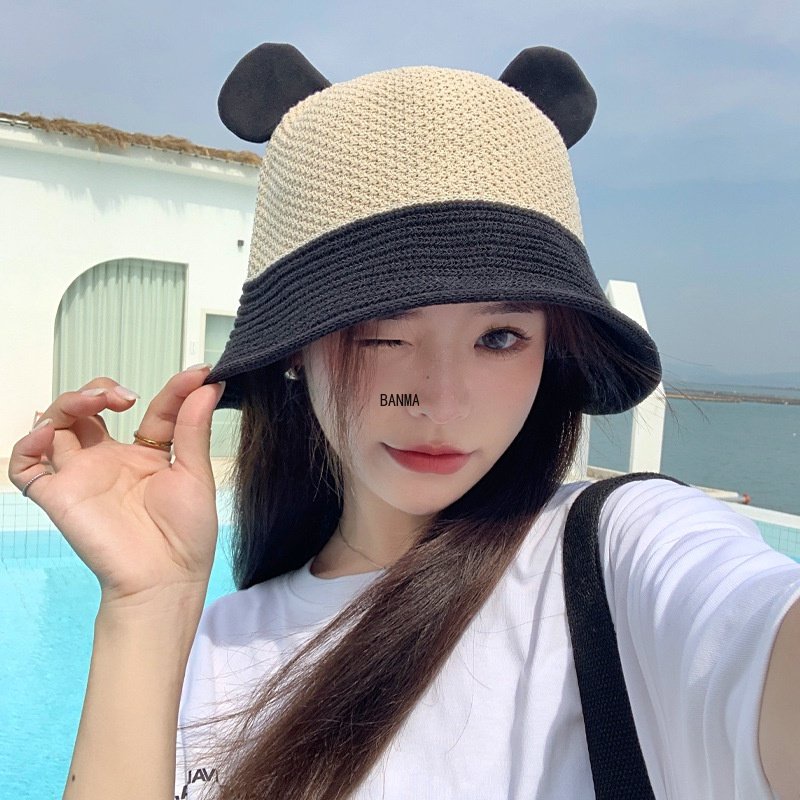 ใหม่-หมวกบักเก็ต-กันแดด-ระบายอากาศ-ลายหูแมวน่ารัก-สําหรับผู้หญิง