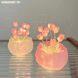 โคมไฟ LED รูปดอกทิวลิป แฮนด์เมด สร้างสรรค์ สําหรับตกแต่งห้องนอนเด็กผู้หญิง