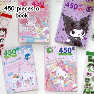 SANRIO สติกเกอร์กระดาษ ลาย Kuromi Melody Cinnamoroll Hello Kitty น่ารัก สําหรับตกแต่งสมุดโน้ต DIY จํานวน 450 ชิ้น ต่อชุด