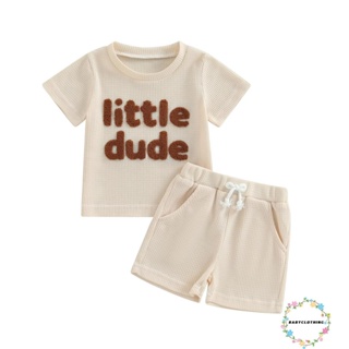 Babyclom- ชุดเสื้อแขนสั้น พิมพ์ลายตัวอักษร และกางเกงขาสั้น สีพื้น แฟชั่นฤดูร้อน สําหรับเด็กผู้ชาย