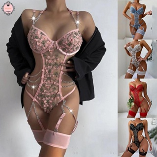 Women Sexy Lace Chain Lingerie Bodysuit Garter Belt Sleepwear Nightwear Club