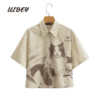 Uibey เสื้อเชิ้ตแฟชั่น คอปก แขนสั้น พิมพ์ลาย อเนกประสงค์ 2336