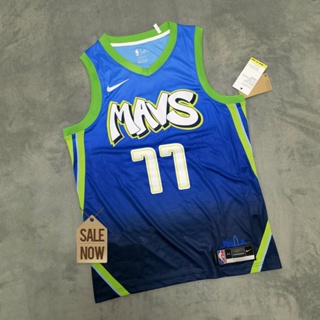 เสื้อกีฬาบาสเก็ตบอล NBA Dallas Mavericks ปี 2019-20 สําหรับผู้ชาย #77 เสื้อกีฬาแขนสั้น ลายทีม Luka Doncic Heat Pressed Retro City Edition สีฟ้า 949292