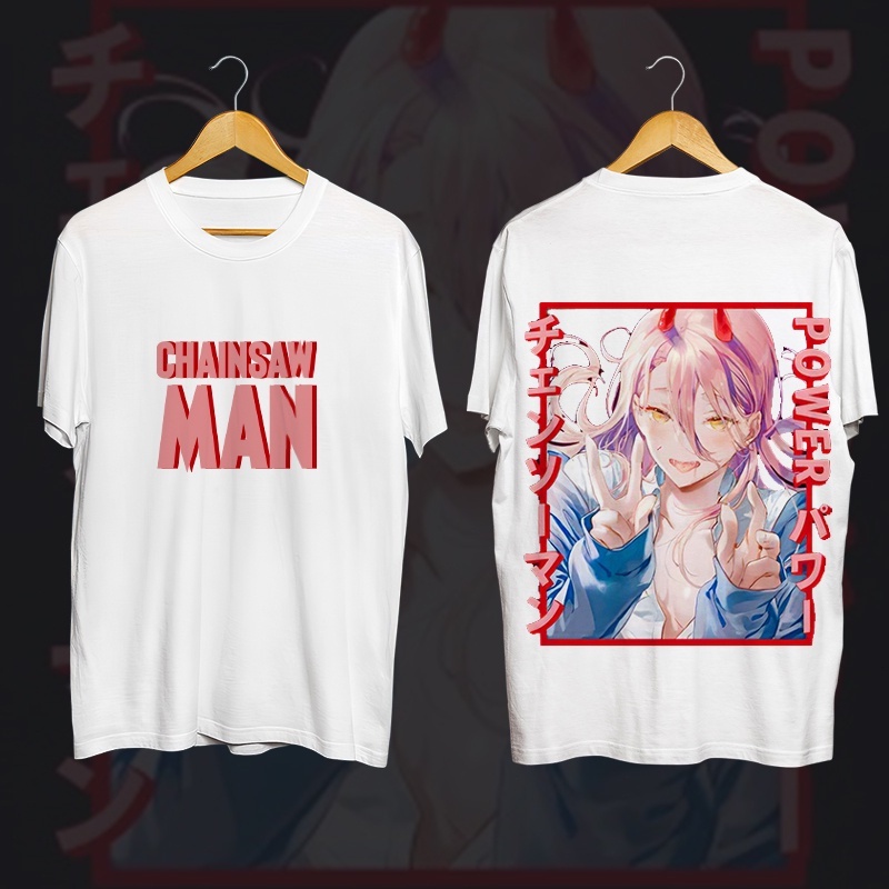 ราคาถูก-เสื้อยืดเสื้อผ้า-chainsaw-man-pow-wow-anime-แฟชั่นสไตล์อนิเมะทันสมัย-เสื้อคู่