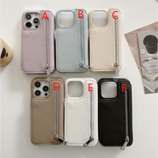 พร้อมส่ง ใหม่ เคสโทรศัพท์มือถือ มีซิป ลายลิ้นจี่ พร้อมกระจก สําหรับ iphone 14 promax 14 14pro 14plus 13 12 11 12 13PROMAX