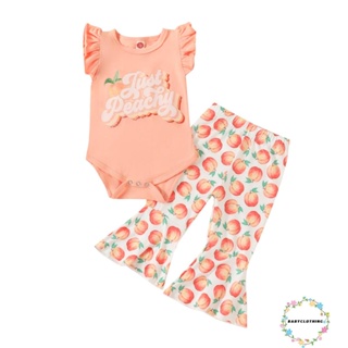 Babyclothes- ชุดรอมเปอร์ลําลอง คอกลม แขนพอง และกางเกง ประดับกระดิ่ง สีชมพูพีช สําหรับเด็กผู้หญิง