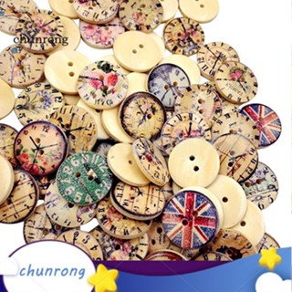 Chunrong กระดุมไม้ ทรงกลม สไตล์วินเทจ 2 รู 20 มม. สําหรับตกแต่งสมุดภาพ DIY 50 ชิ้น