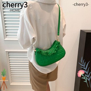 Cherry3 กระเป๋าถือ กระเป๋าสะพายไหล่ สะพายข้าง หนัง Pu ความจุสูง สีพื้น แฟชั่นสําหรับสตรี