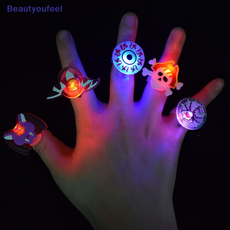 beautyoufeel-แหวนไฟ-led-รูปฟักทองผี-หัวกะโหลก-เรืองแสง-สําหรับตกแต่งบ้าน-ปาร์ตี้ฮาโลวีน-5-ชิ้น