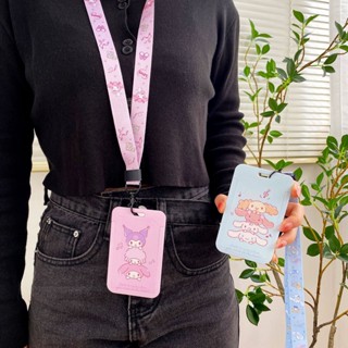 sanrio กระเป๋าใส่บัตรรถบัส ลายการ์ตูน Hello Kitty Melody พร้อมสายคล้อง สําหรับเด็กผู้หญิง