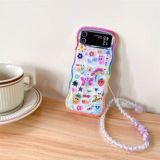 เคสโทรศัพท์มือถือ TPU แบบใส ลายผลไม้ สีรุ้ง มีสายคล้อง สําหรับ Samsung Galaxy Z Flip 5 4 3 5G