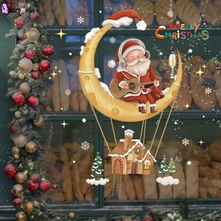 สติกเกอร์กระจก รูปซานตาคลอส สโนว์แมน กวาง ต้นคริสต์มาส ของขวัญปีใหม่ สําหรับติดตกแต่งผนังบ้าน ห้องเด็ก