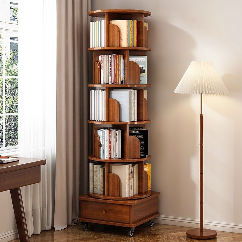 ชั้นวางหนังสือหมุนได้-360-องศาการจัดเก็บบ้านภาพวาดที่เรียบง่ายพื้นจรดเพดานห้องนั่งเล่นชั้นตู้หนังสือ