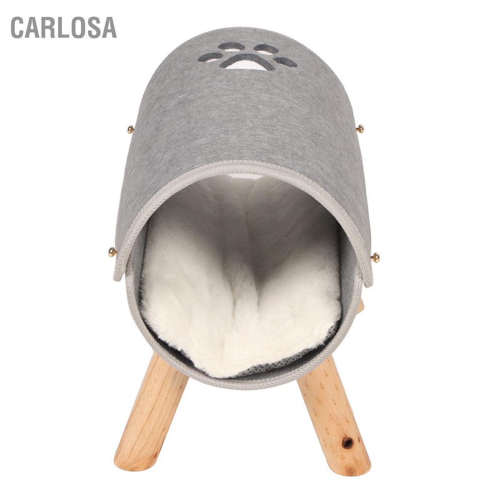 carlosa-เตียงอุโมงค์แมวขาไม้ยกสูง-cat-tunnel-soft-felt-plush-pad-inside-pet-bed-for-indoor