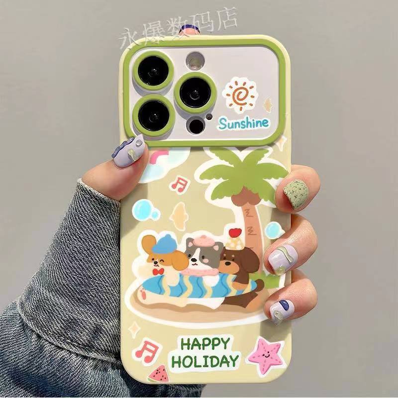 เคสโทรศัพท์มือถือนิ่ม-ลายต้นมะพร้าว-ลูกสุนัข-สไตล์ใหม่-สําหรับ-iphone-13pro12-max11-7p-u8on-14pro