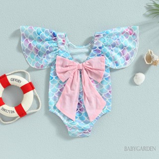 Babygarden-6m-4y ชุดว่ายน้ํานางเงือก คอกลม แขนระบาย ใส่เดินชายหาด สําหรับเด็กผู้หญิง