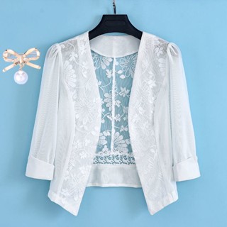 เสื้อคลุมไหล่ ผ้าลูกไม้ แขน 3/4 สีขาว ดํา เป็นทางการ เหมาะกับฤดูร้อน สําหรับผู้หญิง เจ้าสาว