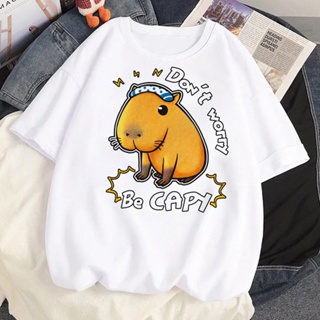 ขาย【HOT】Capybara Capibara เสื้อยืด พิมพ์ลายกราฟฟิคมังงะ Y2K สไตล์ฮาราจูกุ สําหรับผู้หญิง100%cottonS-5XL（S-5XL）