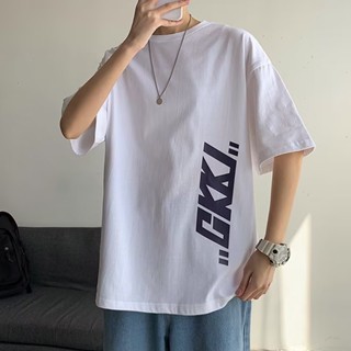 【2 สี】เสื้อยืดคอกลม แขนสั้น พิมพ์ลายตัวอักษร ทรงหลวม สีขาว โอเวอร์ไซซ์ สไตล์เกาหลี ญี่ปุ่น สําหรับผู้ชาย และผู้หญิง