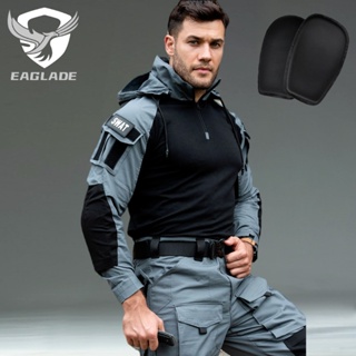 Eaglade เสื้อยืดยุทธวิธีผู้ชาย YDJX-LJCX สีเทา แขนยาว ยืดหยุ่น กันน้ํา Kepp Elbow