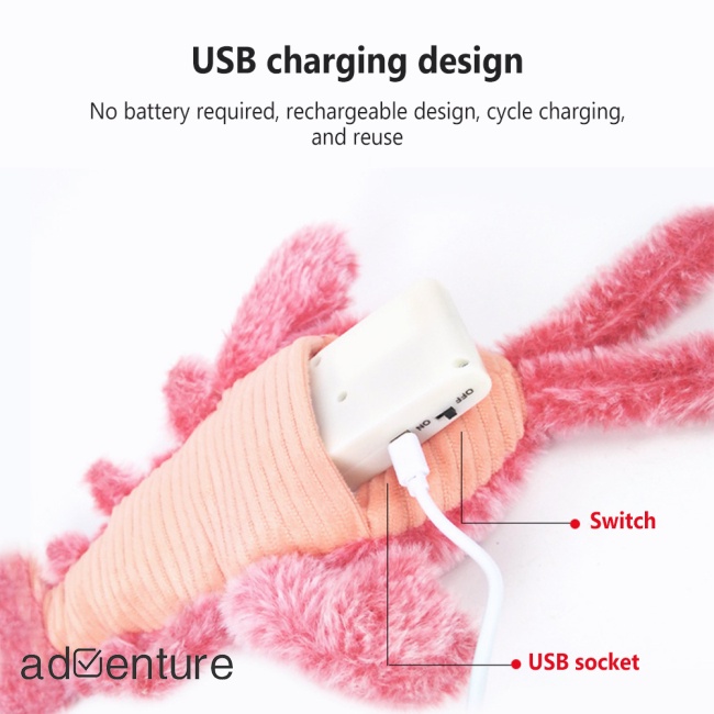 adven-ตุ๊กตากุ้งกระโดดไฟฟ้าจําลอง-ชาร์จ-usb-ของเล่นสําหรับเด็ก