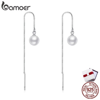 Bamoer 1 pair Elegant Long Tassel Ear Cords Shell Pearls Sterling Silver 925 hypoallergenic Fashion Jewelry For Women &amp; Girls Gifts SCE878-B