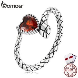 Bamoer Silver 925 Vintage Spirit Snake Love Ring with Zircon Fashion Jewelry Gifts For Women SCR781-6