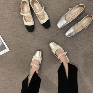 รองเท้าแมรี่เจน หนัง ส้นเตี้ย สีเงิน สไตล์ฝรั่งเศส เรโทร แฟชั่นฤดูใบไม้ผลิ ฤดูร้อน สําหรับผู้หญิง 2023