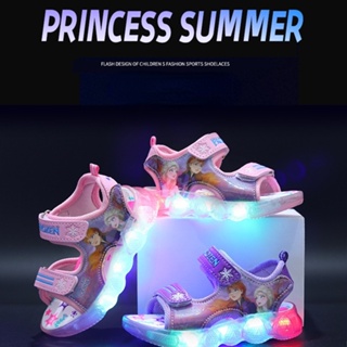รองเท้าแตะ ลายการ์ตูน Frozen มีไฟ Led แฟชั่นฤดูร้อน สําหรับเด็กผู้หญิง